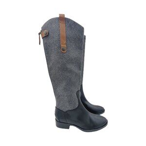 NEW Sam Edelman Penny Gray Black Mixed Media Tall Riding Boots Women's Size 5.5